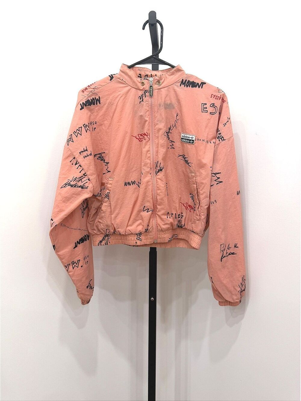 Adidas RYV Womens Size S Pink Cropped Windbreaker Jacket Graffiti